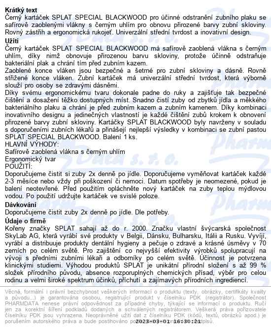 Splat Special Blackwood zubní kartáček medium - popis