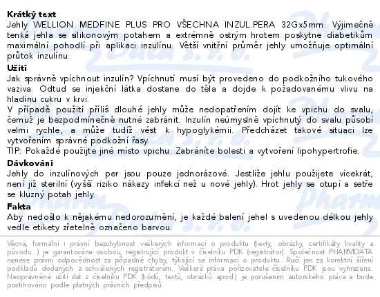 Wellion Medfine Plus jehly pro inzulínová pera vel. 32G x 5 mm - popis