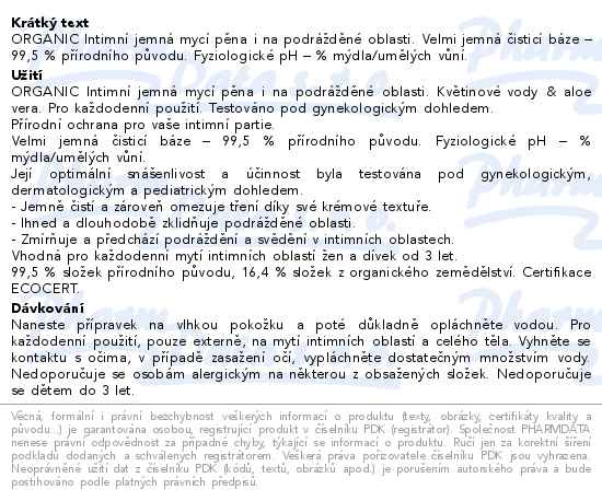 Puressentiel Organic Intimní jemná mycí pěna 150ml - popis
