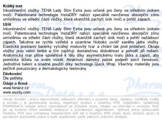 Tena Lady Slim Extra +50% Ink.vložky 30ks 211513 - popis