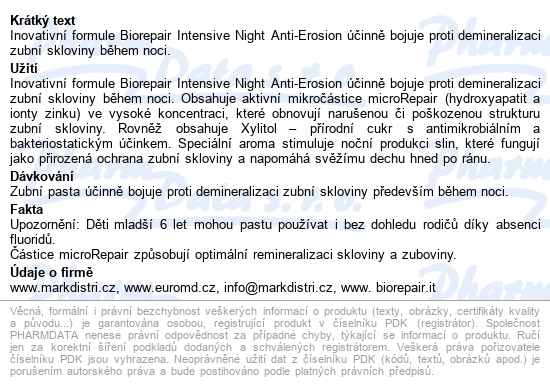 Biorepair Advanced Intensive Night Zub.pasta 75ml - popis