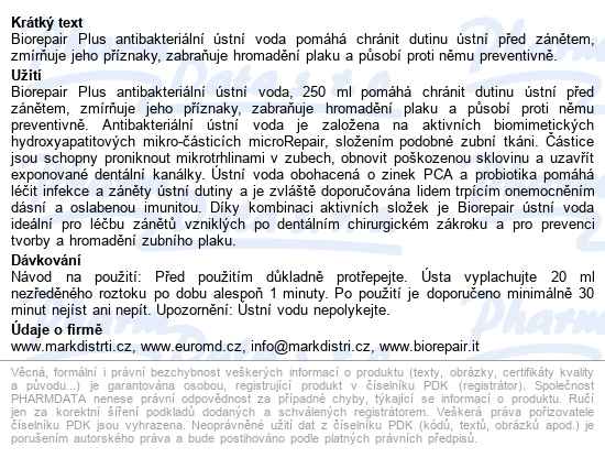 Biorepair Plus ústní Voda S Probiotiky 250ml - popis