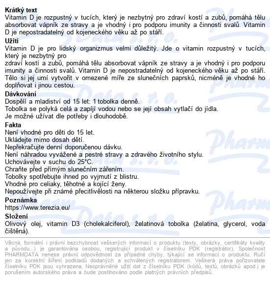Terezia Vitamín D3 2000 Iu Tobolek 90 - popis