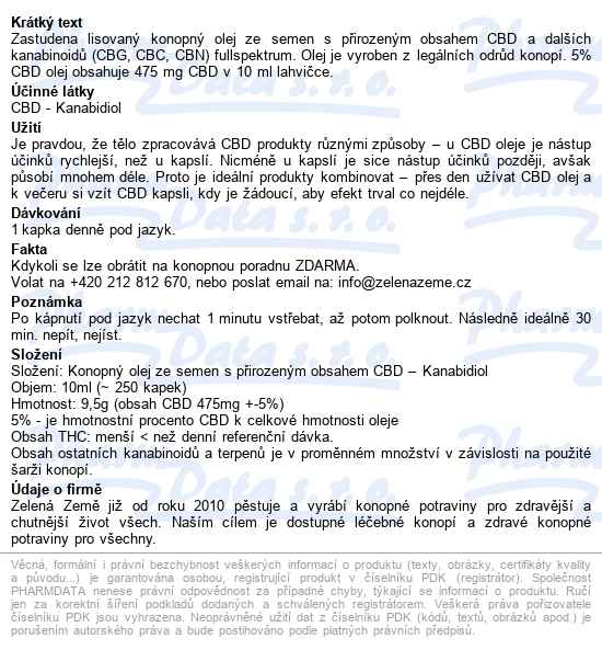 Zelená Země Cbd Konopný Olej 5% 10ml - popis