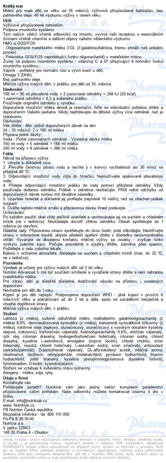 Nutrilon Advanced 5 2x500g - popis