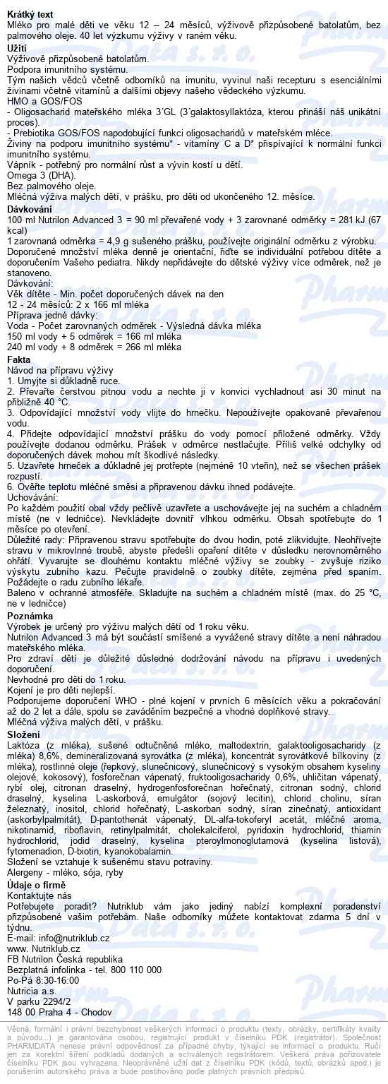 Nutrilon Advanced 3 2x500g - popis