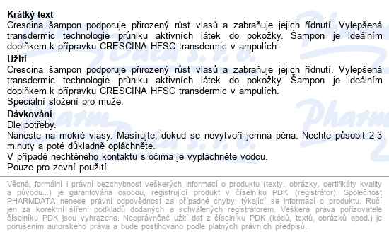 Crescina transdermální šampon podpora růstu vlasů muži 200ml - popis