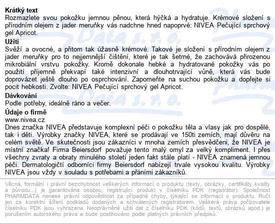 Nivea Sprchový Gel Apricot 250ml 80745 - popis