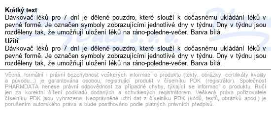 Dávkovač Léků Pro 7 Dní Dělený - popis