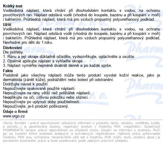 Urgo Waterproof Voděodolná Náplast 10ks Nová - popis