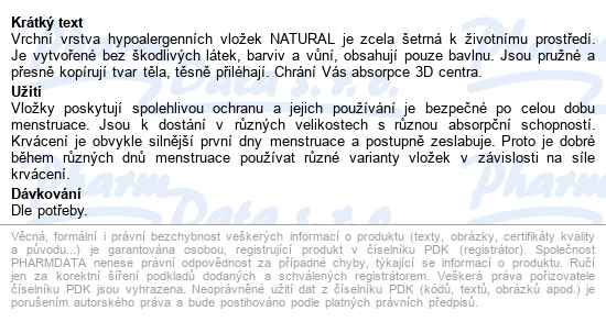 Kotex Natural Vložky Normal 8ks - popis