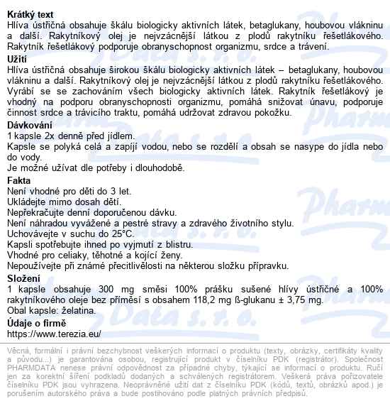 Terezia Hlíva ústřičná S Rakyt.olejem Cps.30+30 - popis