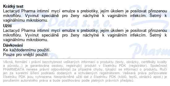 Lactacyd Pharma Prebiotic 250ml - popis