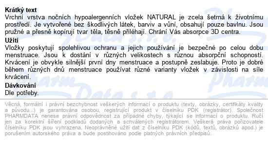 Kotex Natural Vložky Night 6ks - popis