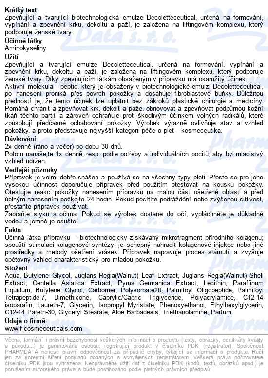 Fc Decoletteceutical Emulze Vypínání Dekoltu 125ml - popis