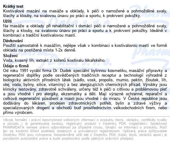 Dr.dudek Kostivalové Mazání Masáže A Obklady 115ml - popis