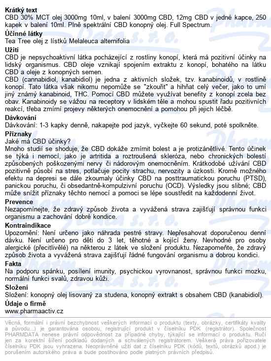 Cbd 30% Full Spectrum Mct Olej S Cbd 3000mg 10ml - popis