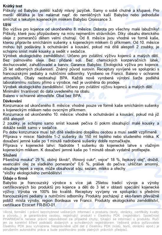 Babybio Sušenky s příchutí sladkého pomeranče 120 g - popis