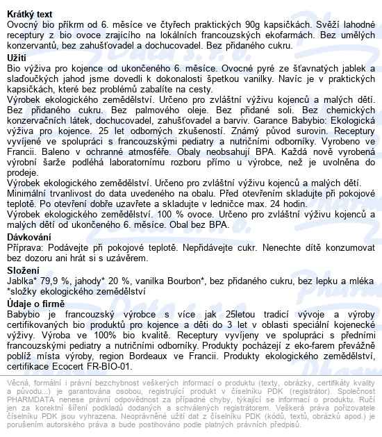Babybio Jablko a jahoda s vanilkou pyré 4x90 g - popis