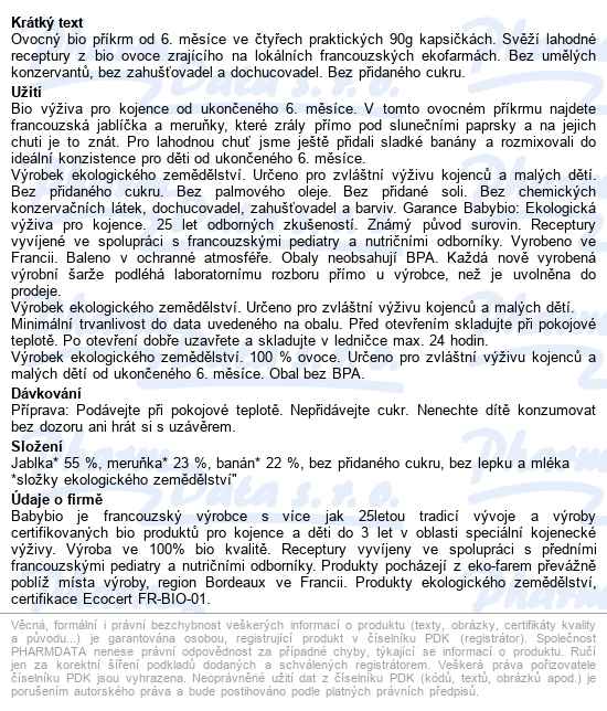 Babybio Jablko, meruňka a banán pyré 4x90 g - popis