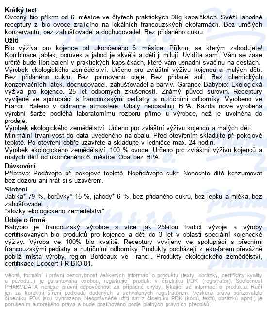 Babybio Jablko, borůvky a jahody pyré 4x90 g - popis