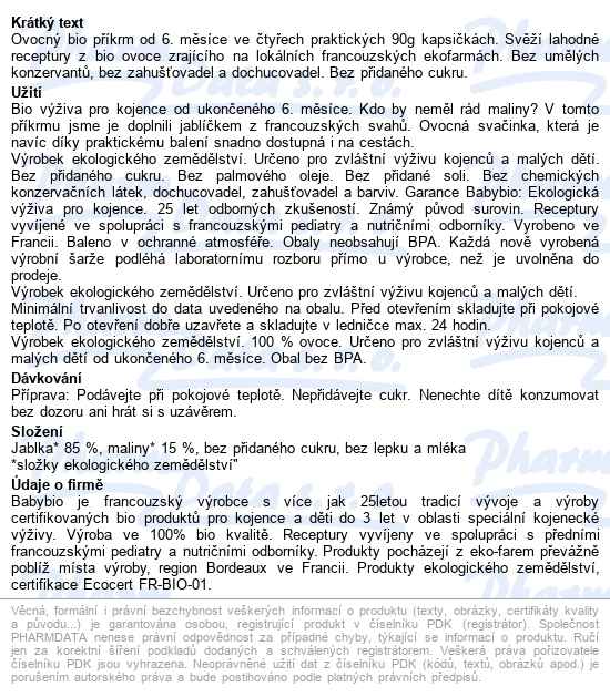 Babybio Jablko a malina pyré 4x90 g - popis