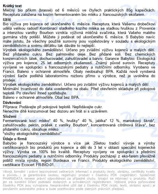 Babybio Svačinka z kozího mléka s hruškou a vanilkou 4x85 g - popis