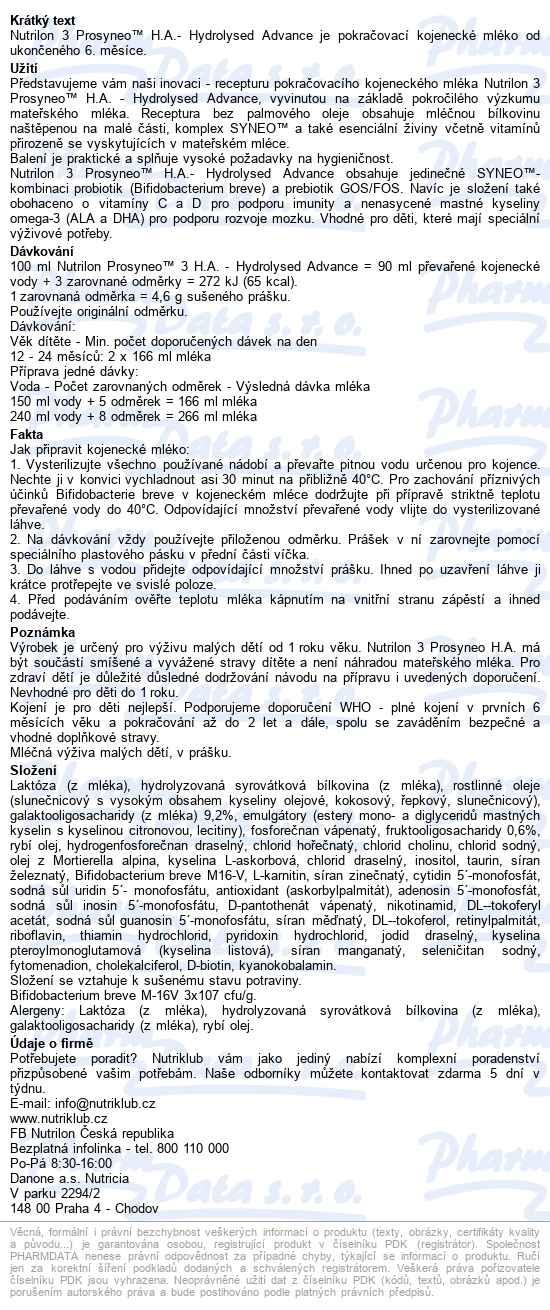 Nutrilon Prosyneo 3 H.a.800g - popis