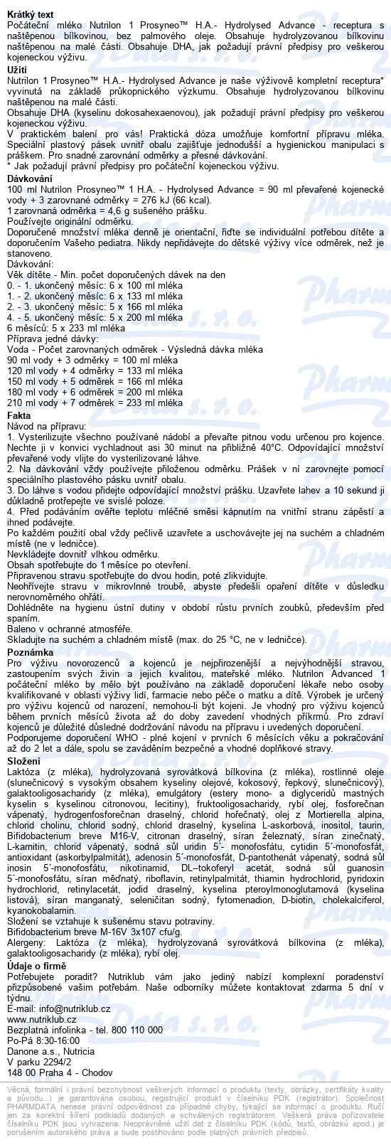 Nutrilon Prosyneo 1 H.a.800g - popis
