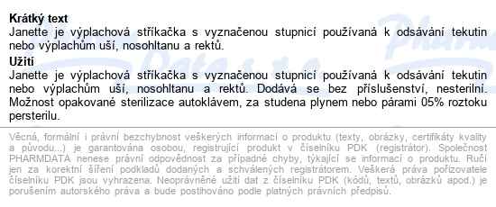 Janette Stříkačka Výplachová Bez Přísluš.150ml - popis