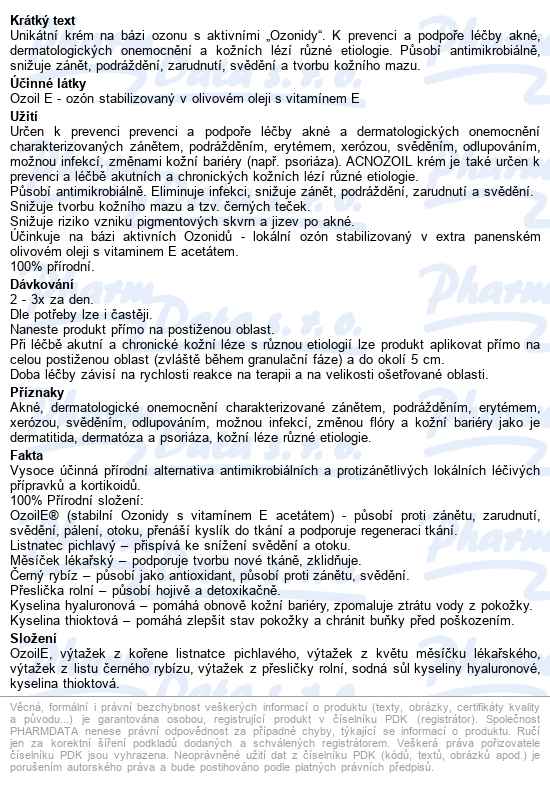 Acnozoil Krém Na Akné 40ml - popis