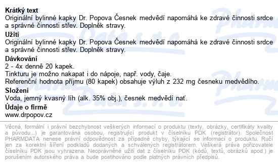 Dr.popov Kapky Bylinné česnek Medvědí 50ml - popis