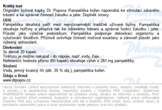 Dr.popov Kapky Bylinné Pampeliška Kořen 50ml - popis