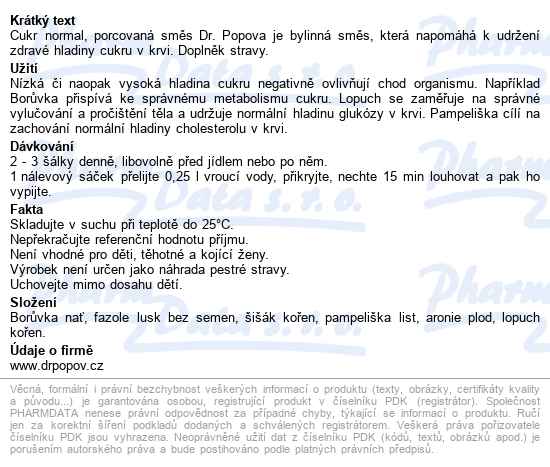 Dr.popov čaj Cukr Normal 20x1.5g - popis