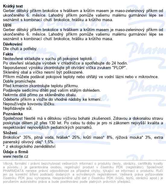 Gerber Brokolice Hrášek Krůtí Maso Bio 190g 6m+ - popis