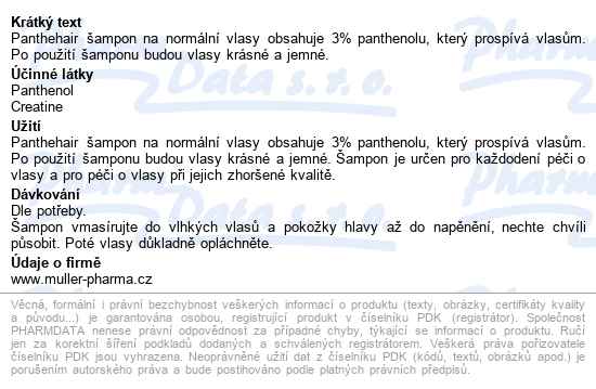 Panthehair šampon Normál.vlasy New 200ml Dr.müller - popis