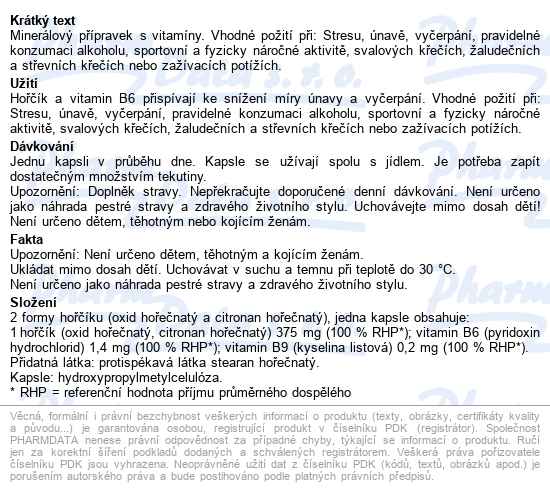 Iq Mag 375mg Hořčíku a vitamínu B6 a kyseliny listové 60 kapsúl - popis