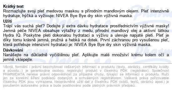 Nivea Bye bye dry skin výživná maska 2x7.5 ml - popis
