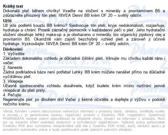 Nivea BB Hydratační denní krém 5v1 světlý 50 ml - popis