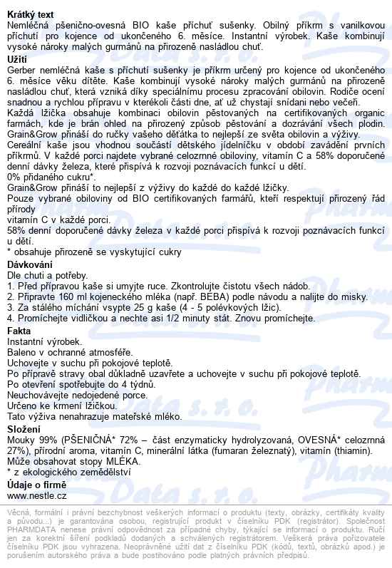 Gerber Kaše Nemléčná S Příchutí sušenky Bio 200g 6m - popis
