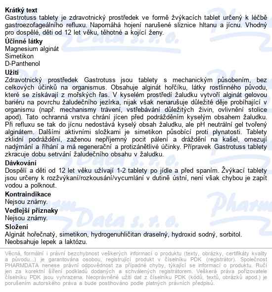 Gastrotuss žvýkací Tablety Proti Refluxu 24ks - popis