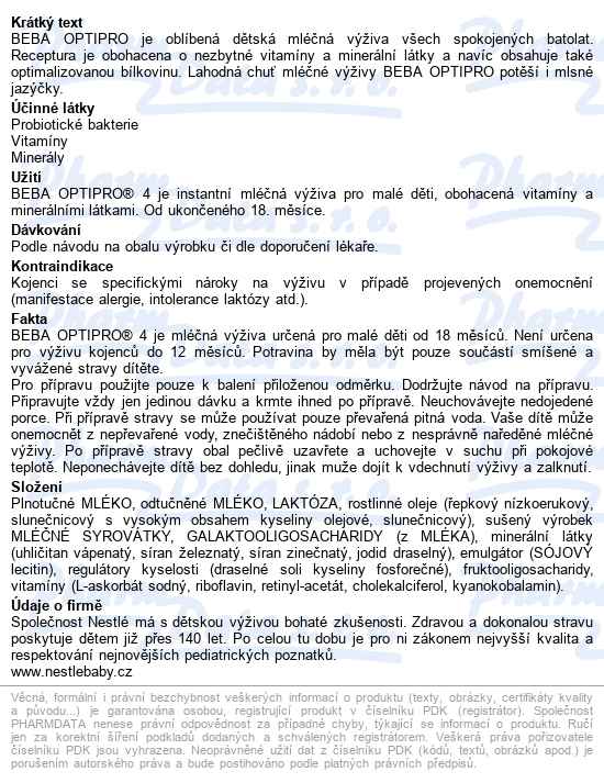 Beba Optipro 4 500g - popis