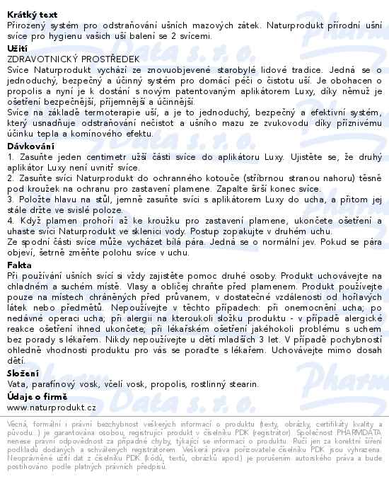 Naturprodukt Přírodní ušní svíce 2ks - popis