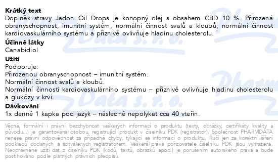 Jadon Oil drops Konopný destilát CBD 15% 10ml - popis