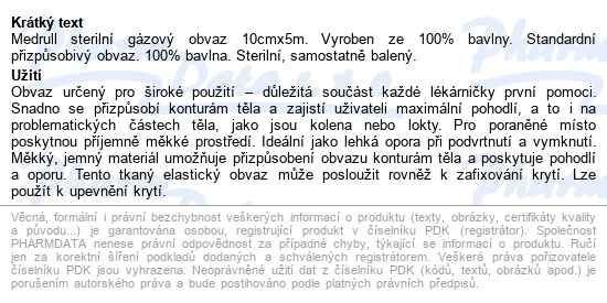 Medrull Sterilní Gázový Obvaz 10cmx5m - popis