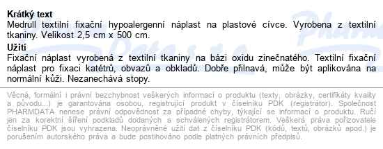 Medrull Textilní hypoalergenní fixační Náplast 2.5x500cm Cívka - popis