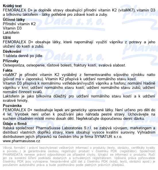 Femoralex D+ Pharmasuisse 30tablet - popis