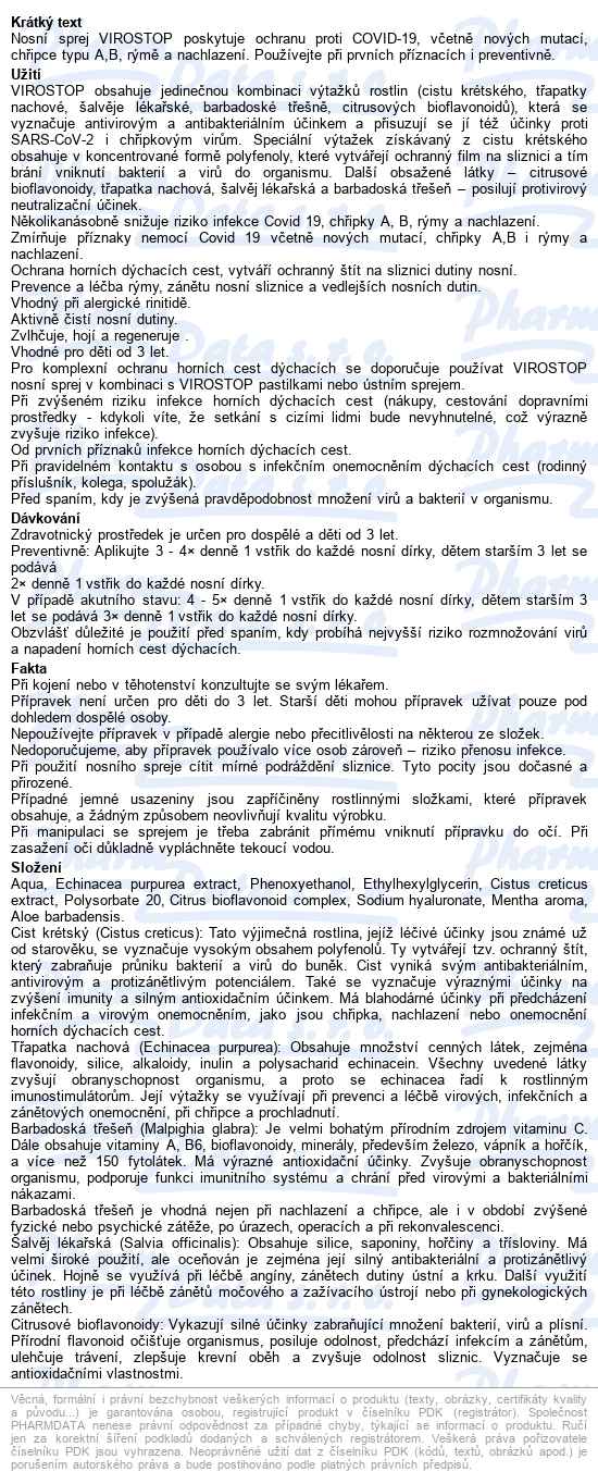 Fytofontana Virostop Nosní Sprej 20ml - popis