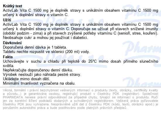 Activlab Vita C 1500mg šumivé Tbl.20 - popis