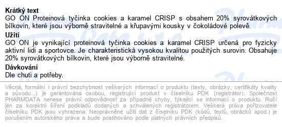 Go On Protein.tyčinka Crisp Cookies&karamel 50g - popis